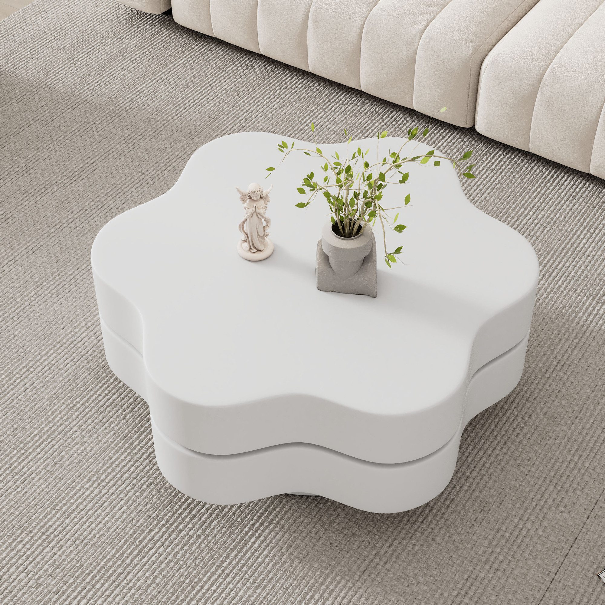 MODFU Couchtisch mit blumenförmiger MDF-Tischplatte (Sofatisch, Beistelltisch, Wohnzimmertisch, 1-St., Doppelschichtiger), Obere Tischplatte 360° frei drehbar