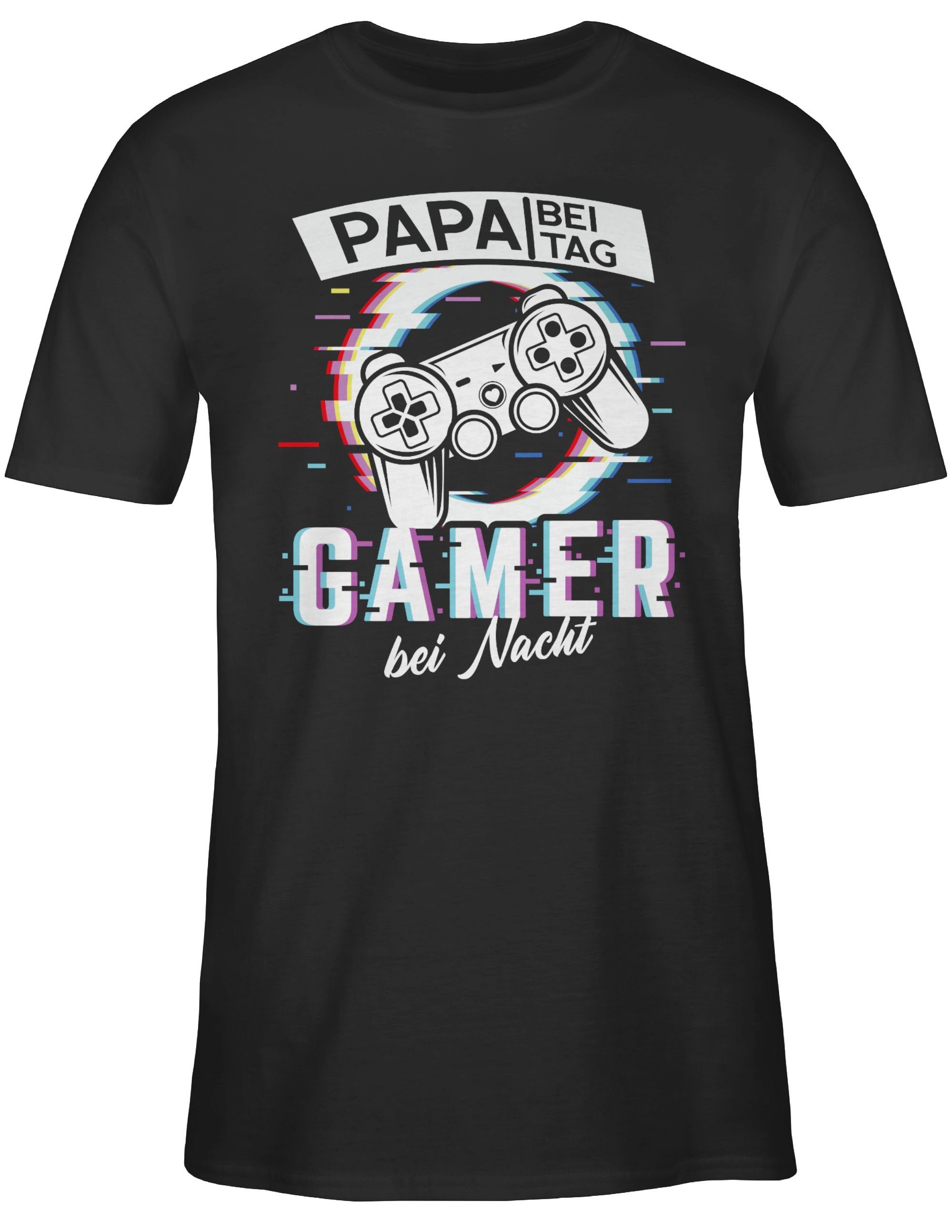bei Geschenk - Shirtracer für Nacht 01 Vatertag Gamer Papa Glitch T-Shirt bei Tag Schwarz - Papa