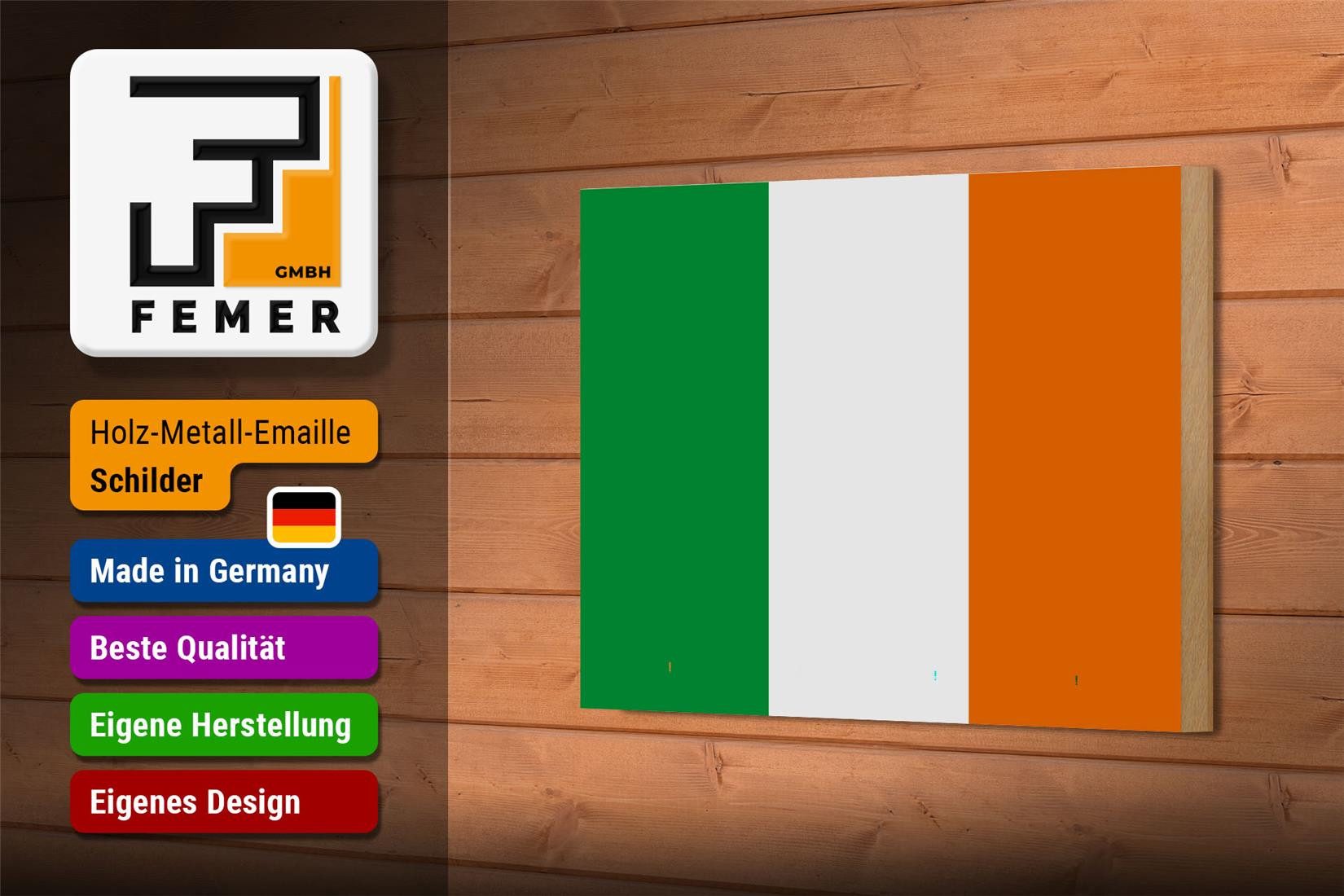 Femer GmbH Holzbild Flagge Irlands 18x12 cm Flag of Ireland, Flaggen (1 St), Glatte Holzfaserplatte (MDF), vorn beschichtet