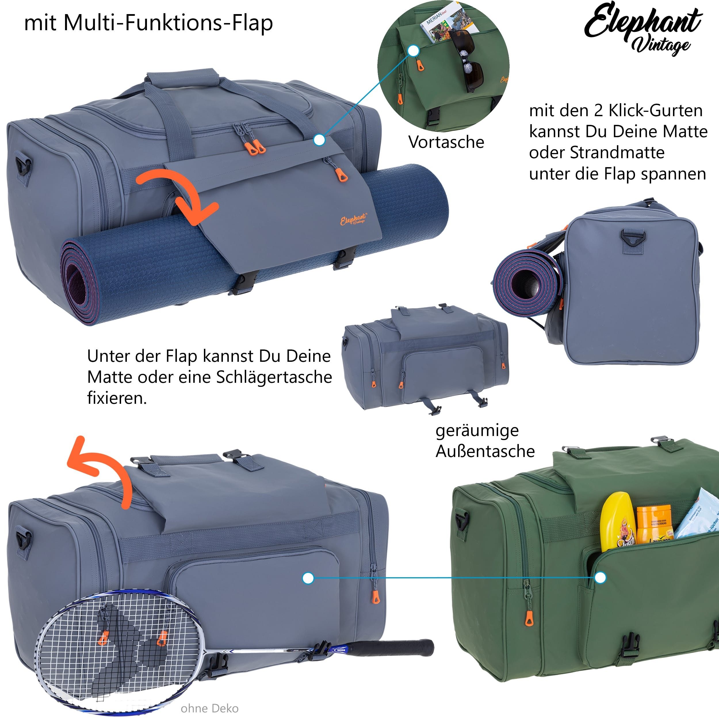 ELEPHANT Sporttasche Reisetasche Saunatasche Damen Herren aus Plane Tour 68 cm XXL groß, wasserabweisend Sauna Reise Sport Tasche + Flasche