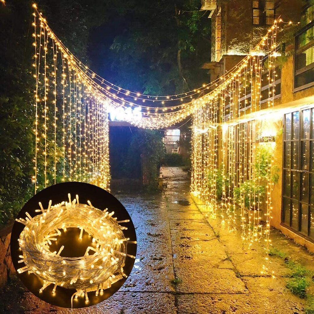 LED-Lichterkette 10-100M, 8 Modi, Warmweiß, wasserdicht, für Weihnachten Party