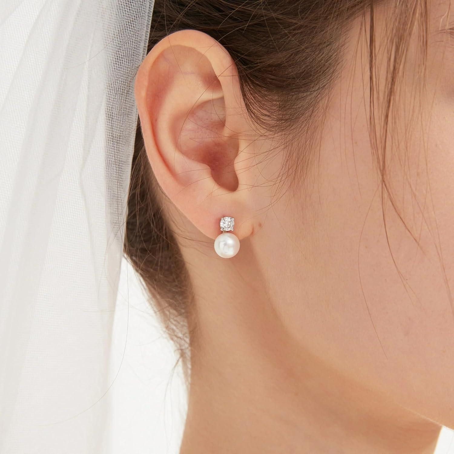 LuxusKollektion Perlenohrringe Perlen Ohrstecker 925 Silber Damen Weiße Süßwasserperlen Hypoallergen