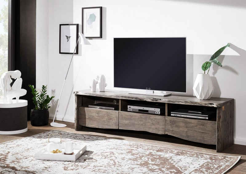 Massivmoebel24 TV-Board TV-Board Akazie 191x45x50 grau lackiert PURE ACACIA #404