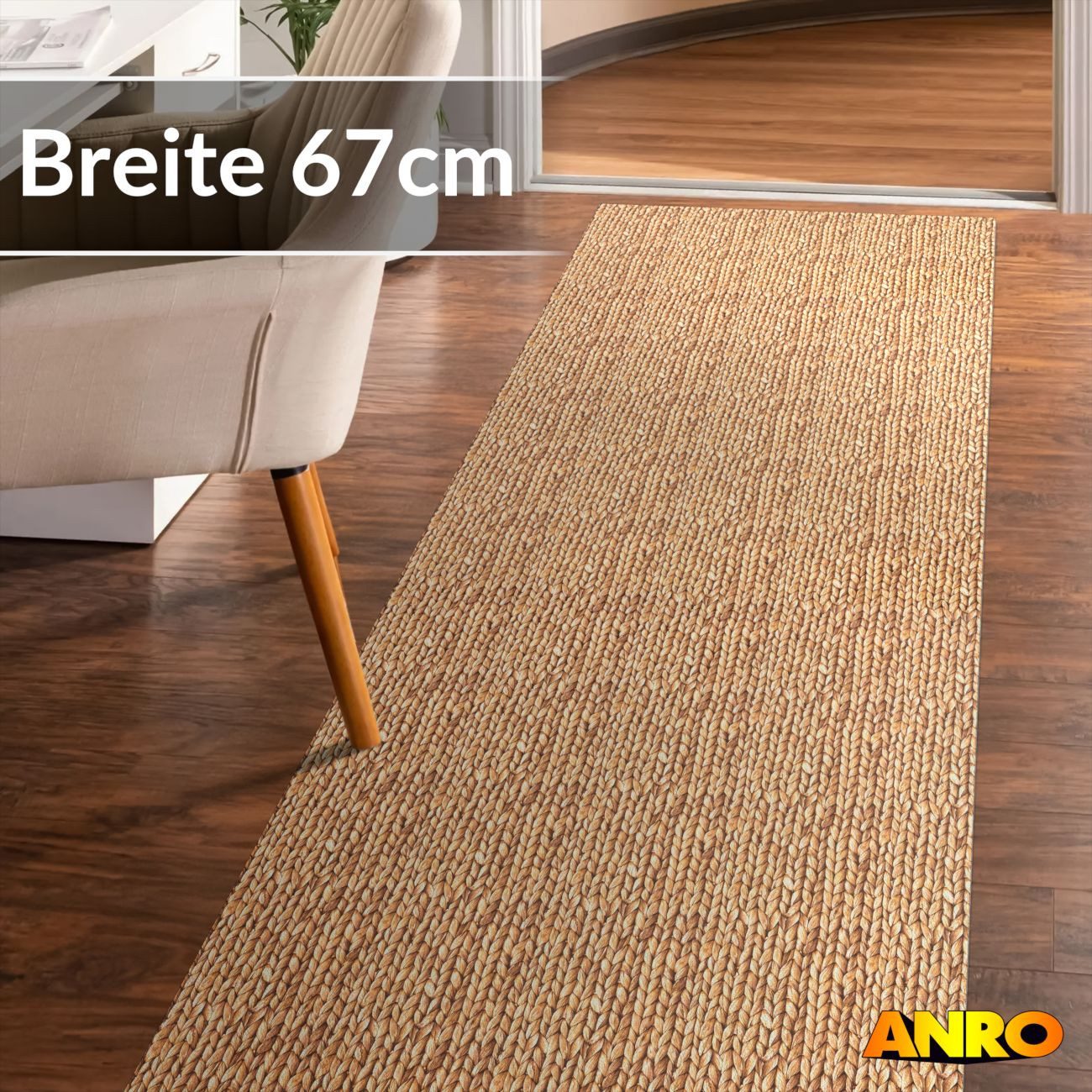 ANRO Küchenläufer abwaschbar Japan LADY Läufer pflegeleicht Küchenteppich, Rechteckig, Höhe: 3 mm, robust schmutzabweisend 67x100cm Rustikal Natur robust – Bild 3 von 5