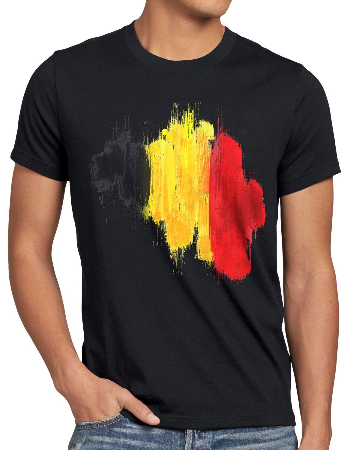 Belgien Flagge Print-Shirt Fahne Fußball style3 T-Shirt schwarz EM Belgium Herren WM Sport