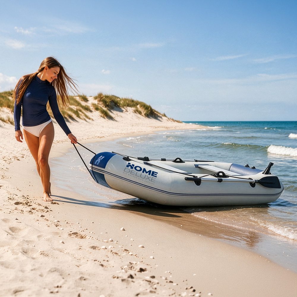 HOME DELUXE Schlauchboot PIKE Eco, (Set, -, Zwei Paddle, Reparatur Kit, Transporttasche und Luftpumpe), PVC, 3 lagig Konstruktion, extra stark, ohne Motor