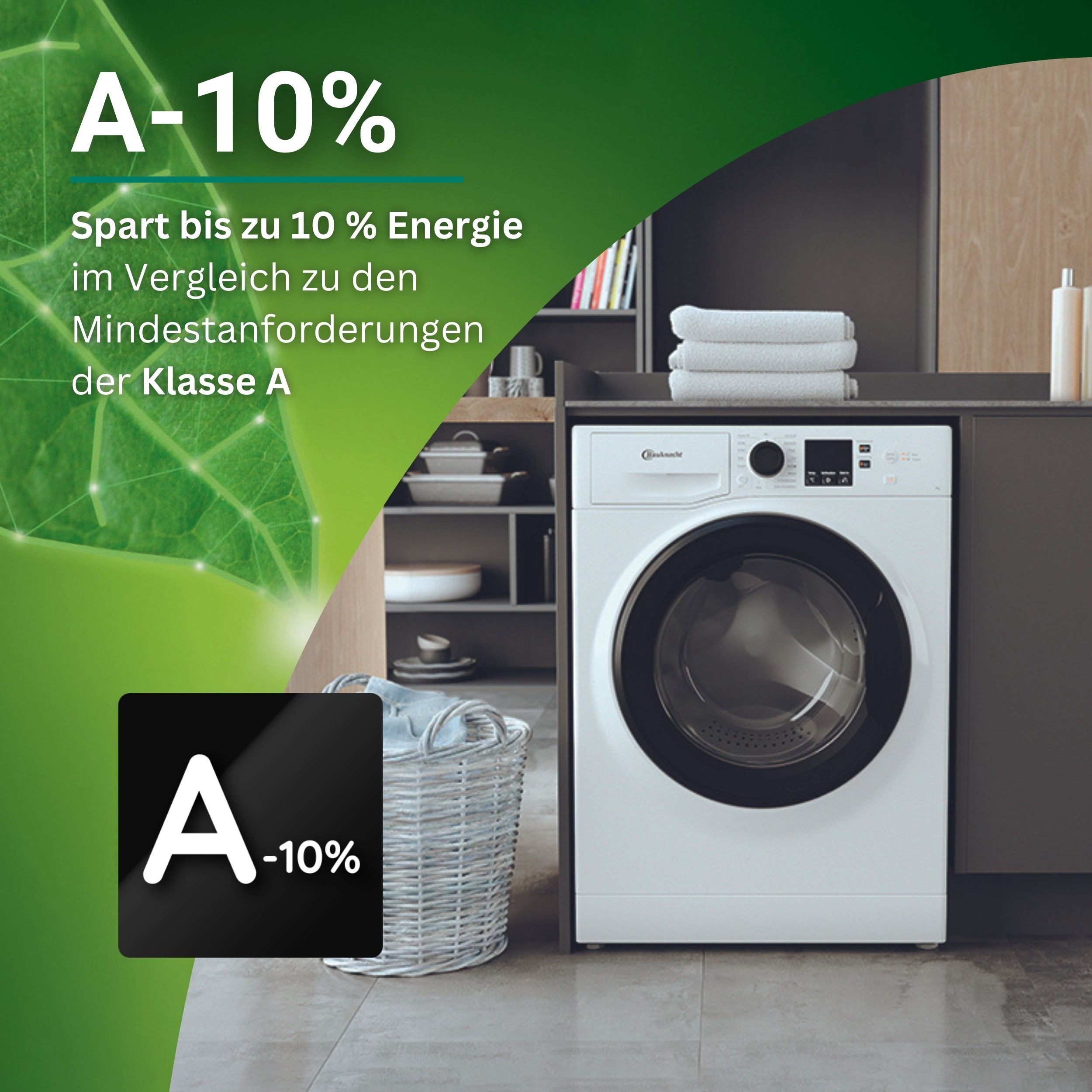 BAUKNECHT Waschmaschine Super Eco 948 A, 9 kg, 1400 U/min, 4 Jahre Herstellergarantie, Kurz 45 Minuten und 40° Antiflecken