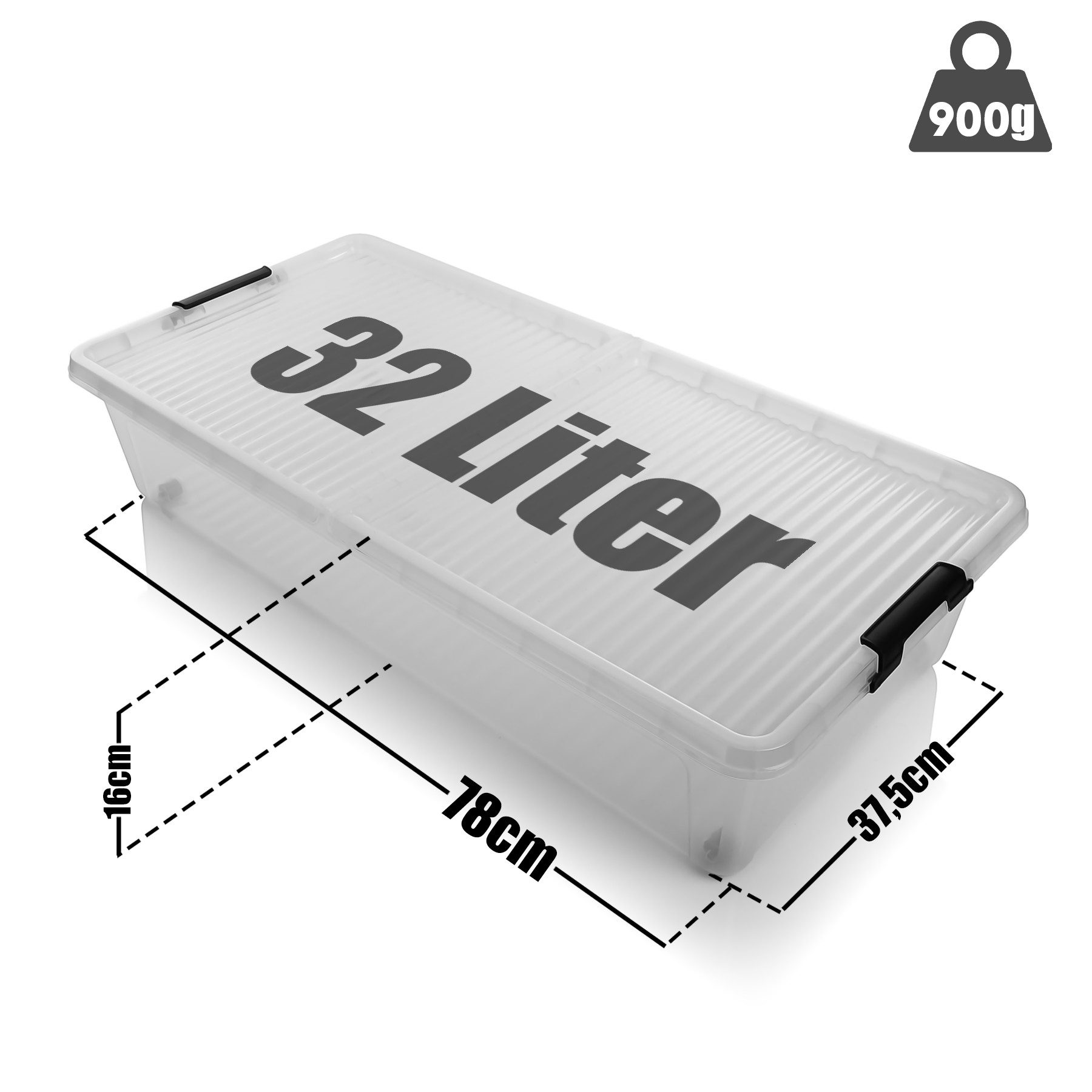 BigDean Unterbettkommode 2 Stück Aufbewahrungsbox 32 L luftdicht & mit Rollen Made in Europe (Set, 2 St., 1x Box + 1x Deckel), Unterbett-Box, Mit Rollen, Luftdicht, 32L Volumen