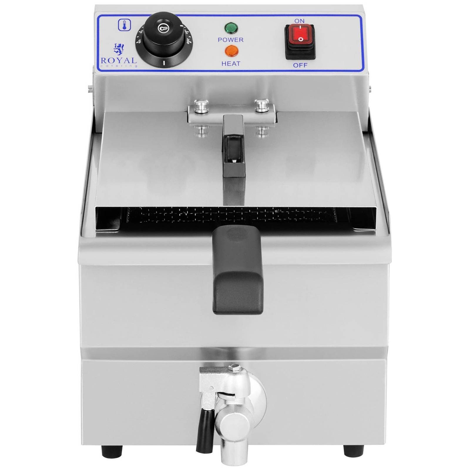 Royal Catering Fritteuse RCEF 10EH, 3200 W, 10 L Edelstahl Kaltzone mit Ablasshahn Gastronomie