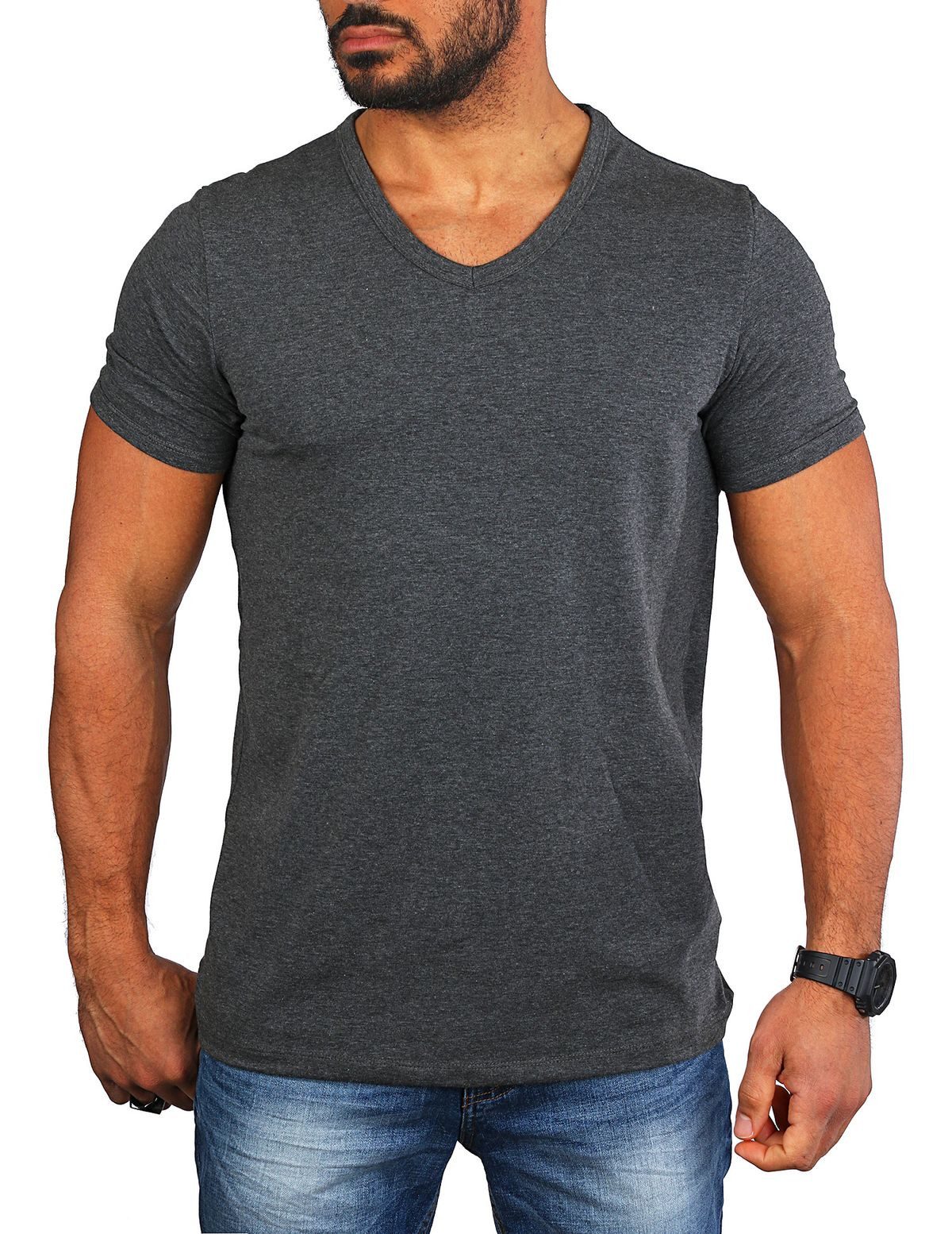 CARISMA T-Shirt Herren Uni Basic tief-breit geschnittener V-Ausschnitt v-neck 4644 V-Ausschnitt unifarben kurzarm slim fit