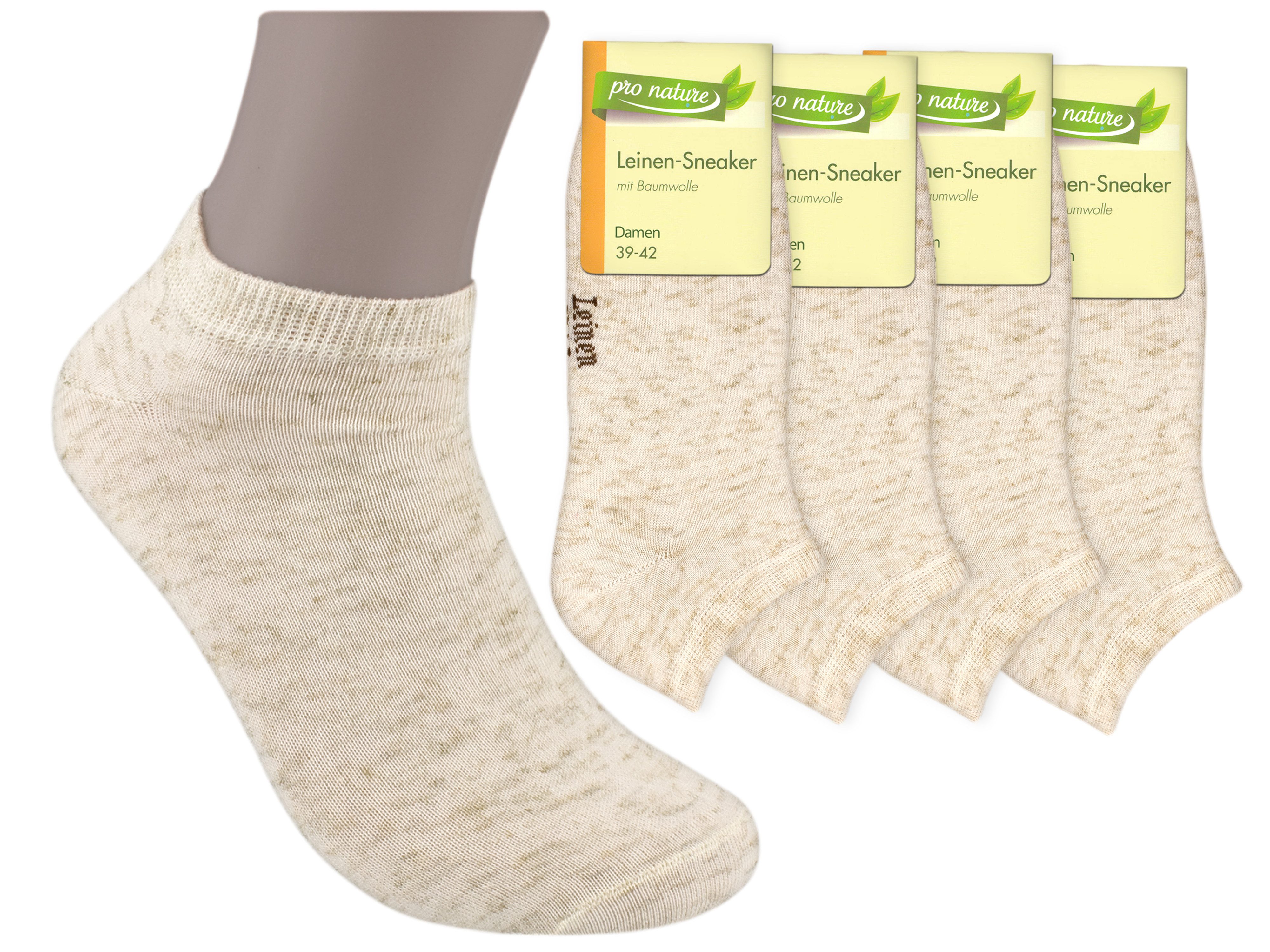 Die Sockenbude Sneakersocken LEINEN (Bund, 4-Paar, beige melange) Baumwolle mit Leinen