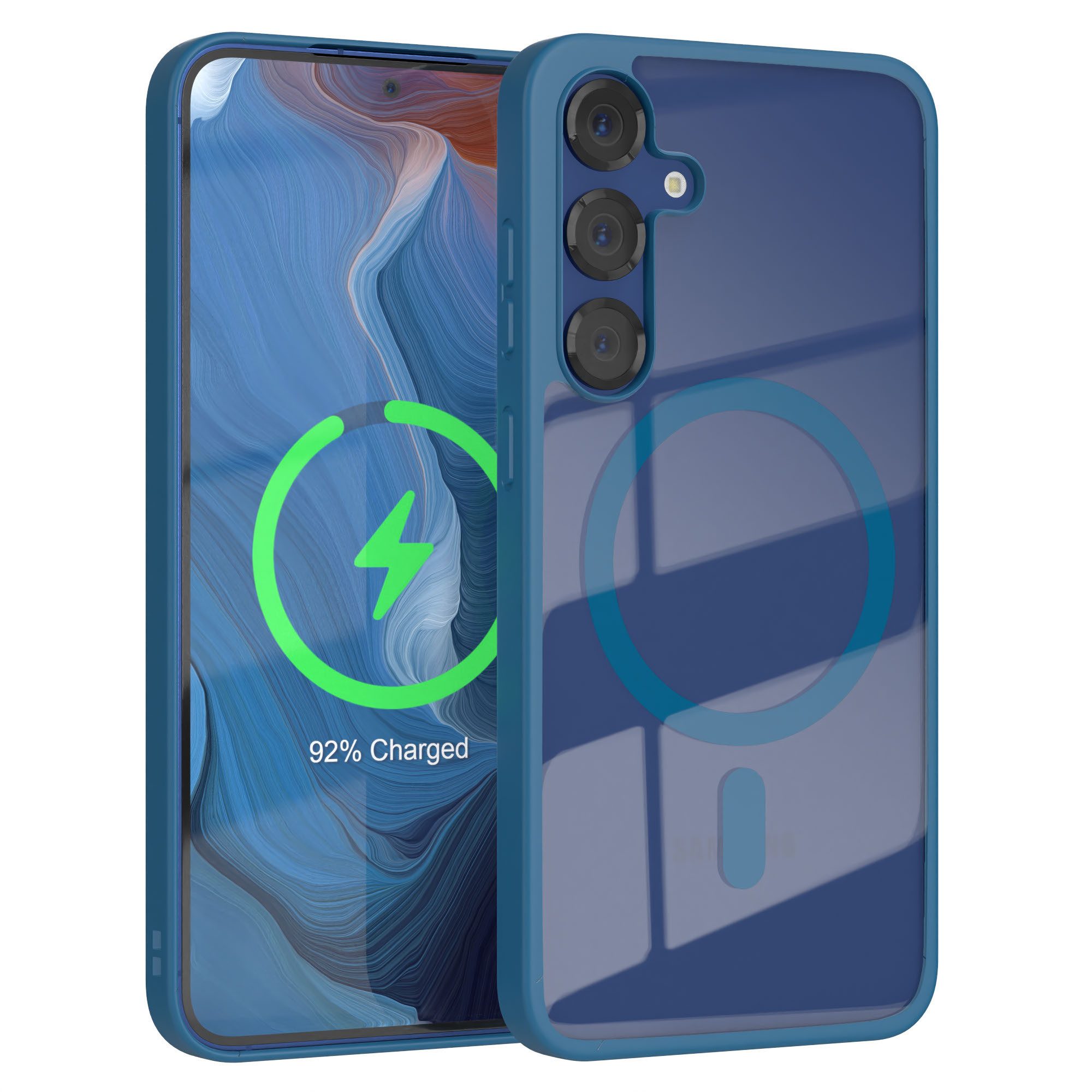 EAZY CASE Handyhülle Transparente Hülle mit MagSafe Galaxy S25 Plus 6,7 Zoll, Silikon Handyhülle, Schutzhülle mit Kameraschutz, Etui magnetisch Blau