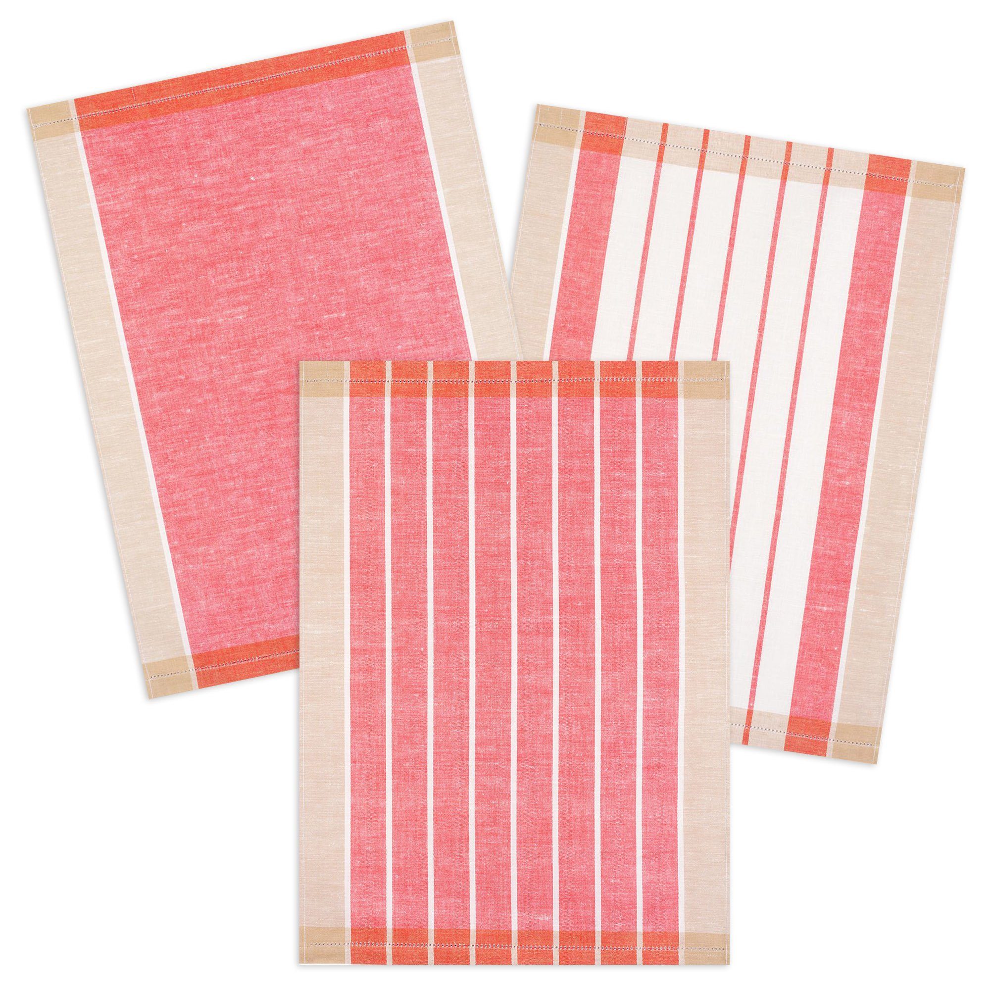 Kracht Geschirrtuch Landhaus, (Set, 3-tlg., Set), 3er Pack Geschirrtücher (3 Stück), ca. 50 x 70 cm, Halbleinen 213 Rot