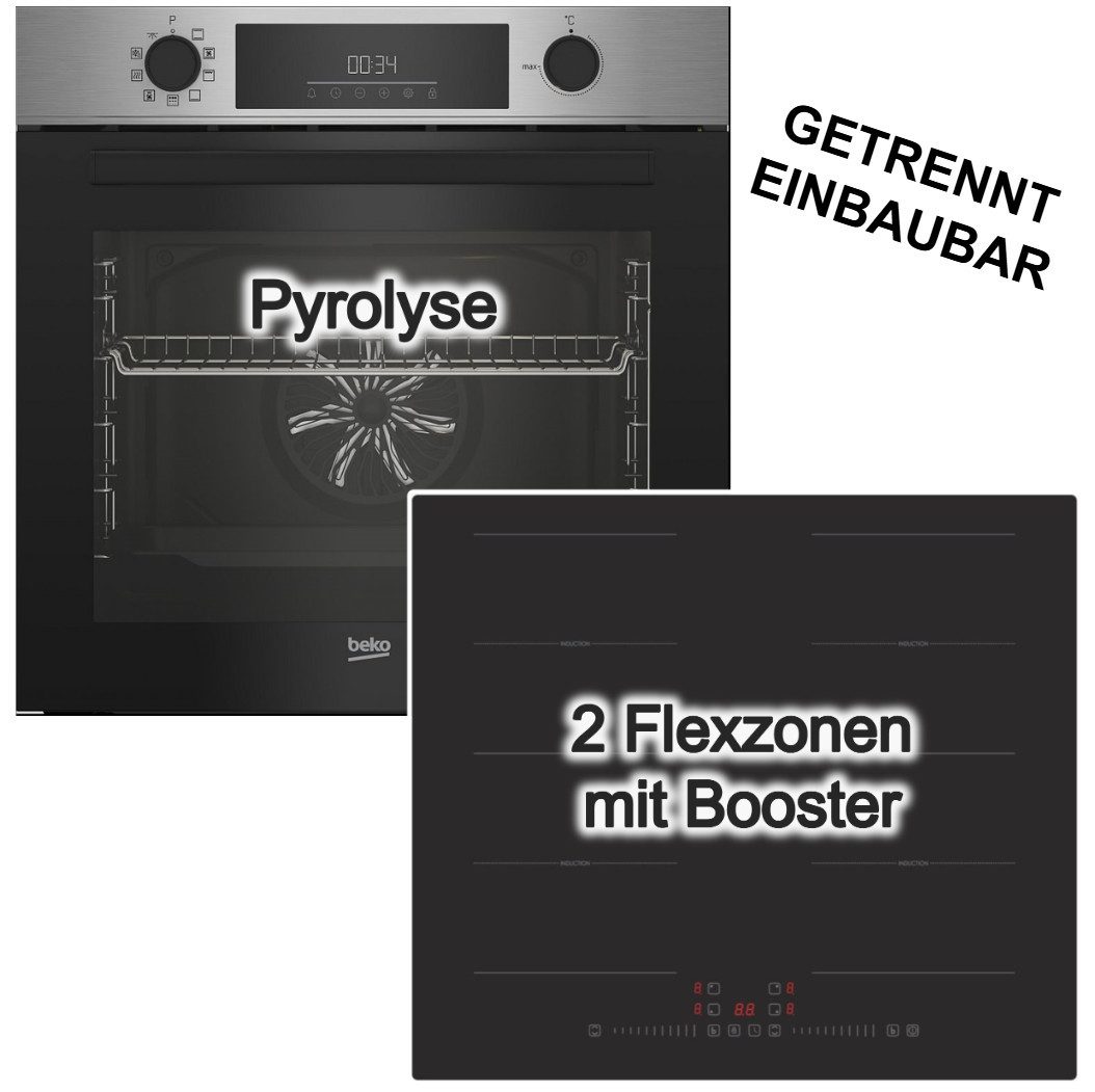 BEKO Backofen-Set 72L Pyrolyse + PKM Induktionsfeld Flexzonen Booster TouchControl 60 cm, Pyrolyse-Selbstreinigung