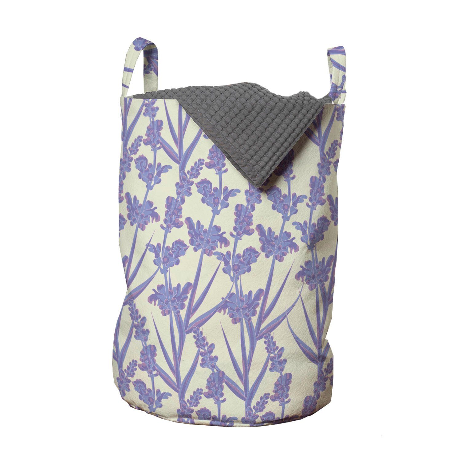Abakuhaus Wäschesäckchen Wäschekorb mit Griffen Kordelzugverschluss für Waschsalons, Botanisch Frühling Lavendel Wiese
