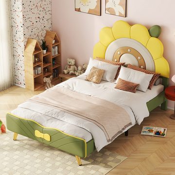 Flieks Polsterbett, Kinderbett Einzelbett 90x200cm mit Sonnenblumenform Kopfteil