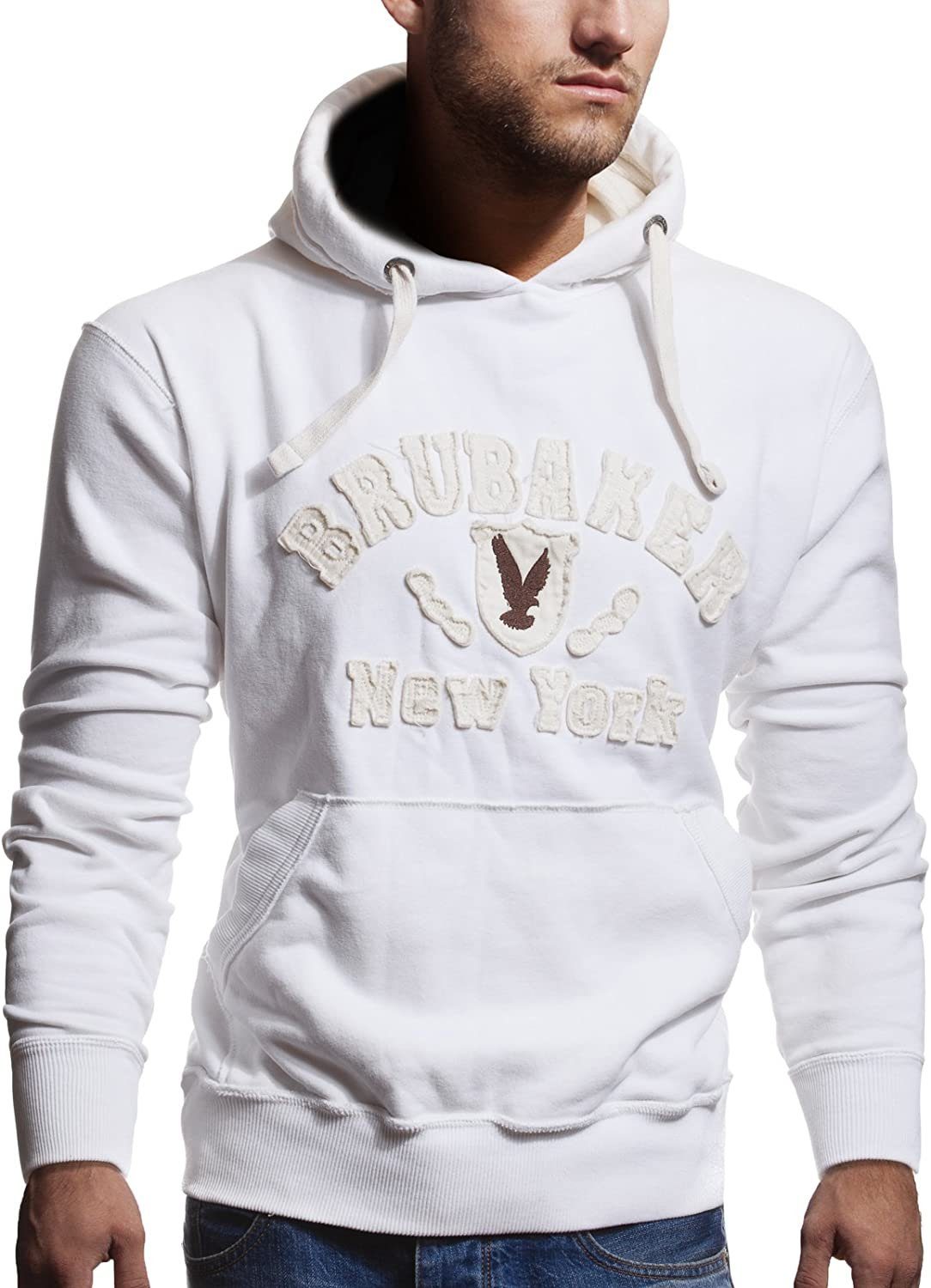 mit Kapuzensweatshirt Sweatshirt Kängurutasche Herren (1-tlg) mit - und York Logo Sweater Kapuze BRUBAKER New Eagle Adler Weiß
