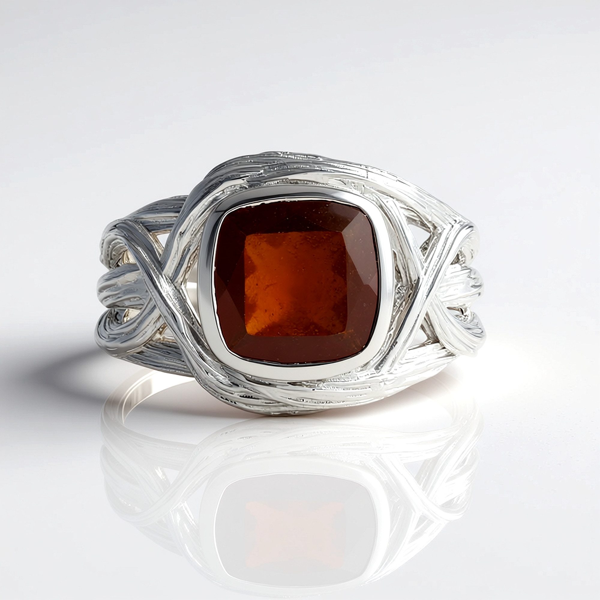 Cavill Solitärring Hessonit-Granat Platinplattierter Silberring (1-tlg)