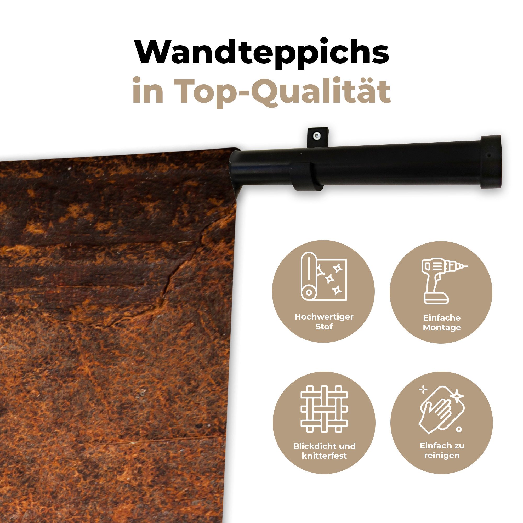 MuchoWow Wandteppich Leder - Textur - Braun - Orange, Quadratisch, Höhe: 3 mm, Wandtuch, Wanddekoobjekt, 120x120 cm