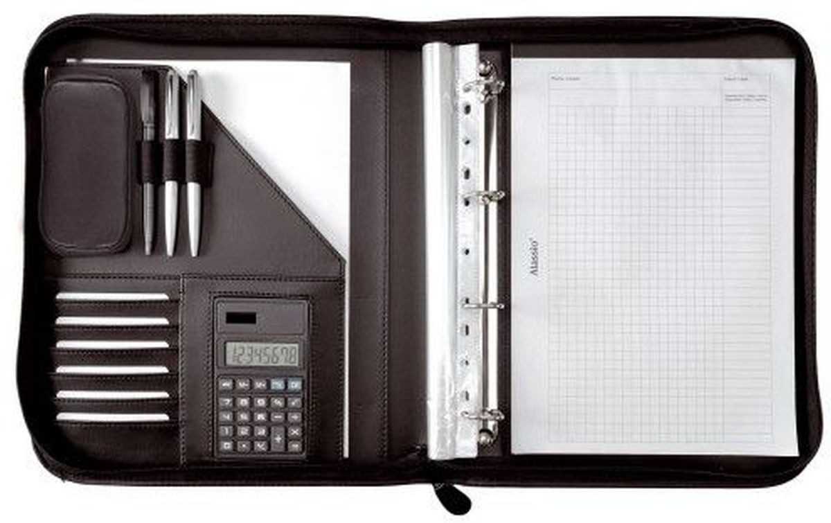 Alassio® Schreibmappe Ringbuchmappe Riccione A4 FineTouch Lederimitat schwarz