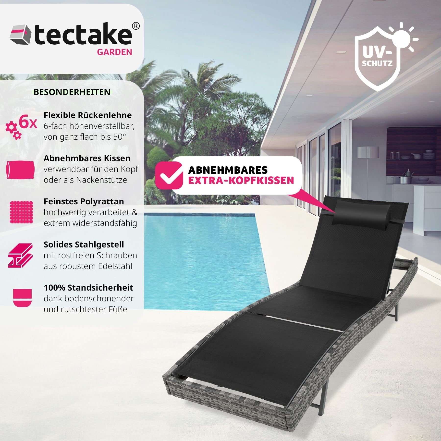 tectake Gartenliege Rattan Sonnenliege, 1 St., günstig online kaufen
