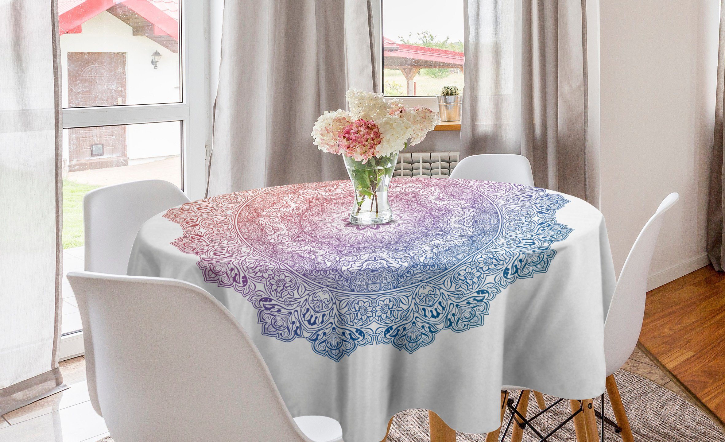 Abakuhaus Tischdecke Kreis Tischdecke Abdeckung für Esszimmer Küche Dekoration, Mandala Blumenblatt-Far Eastern