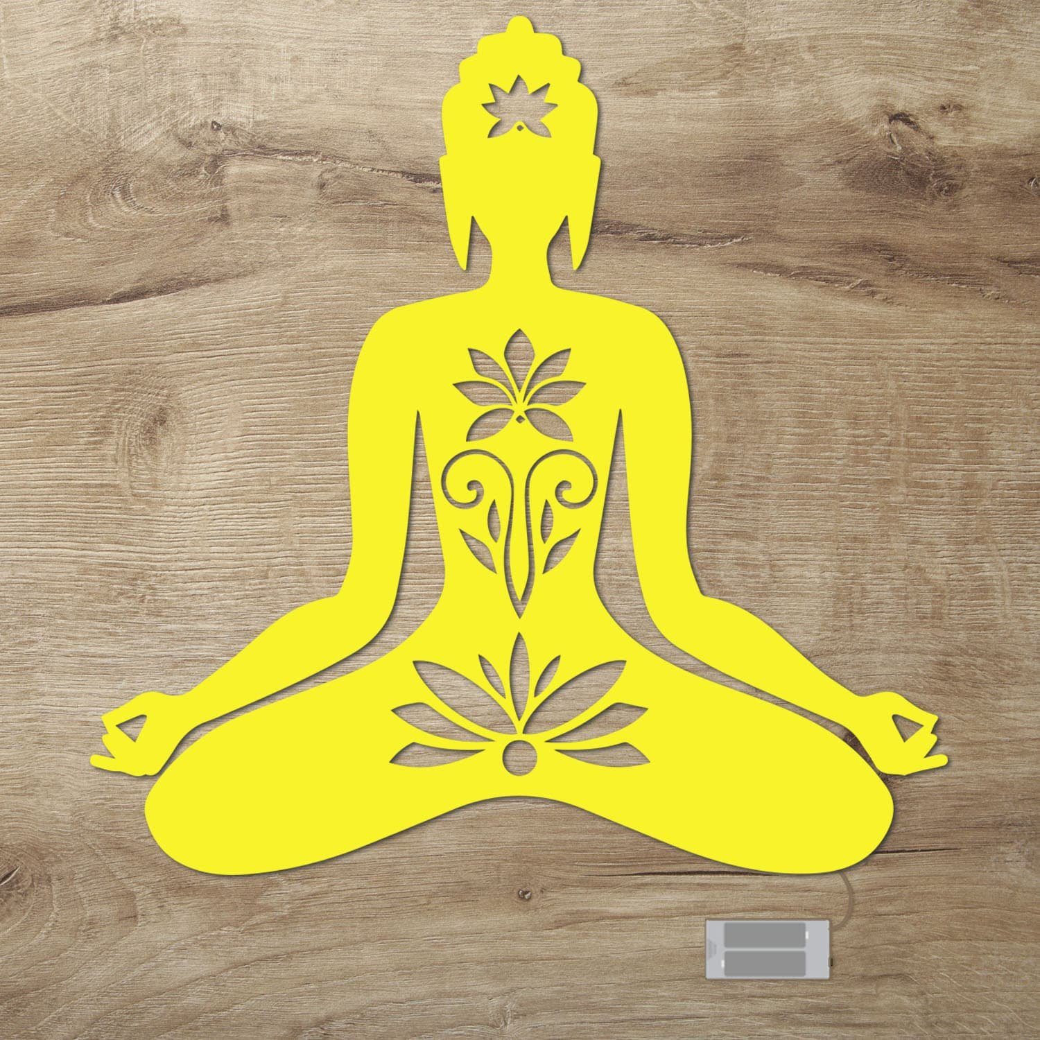 Namofactur LED Dekolicht Yoga Lotus LED Wand Deko Dekoration, Ohne Zugschalter/Stern, LED fest integriert, Warmweiß Gelb