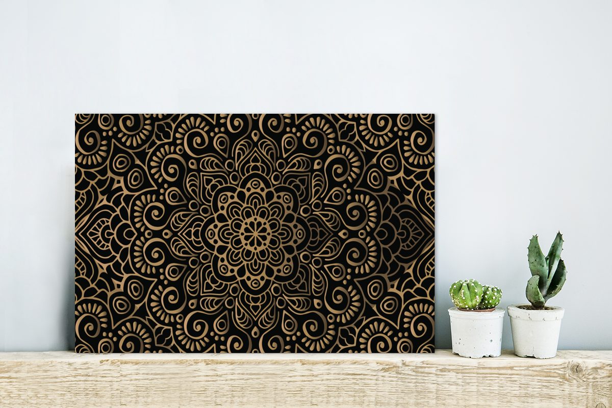 MuchoWow Metallbild Goldenes Muster auf schwarzem günstig online kaufen