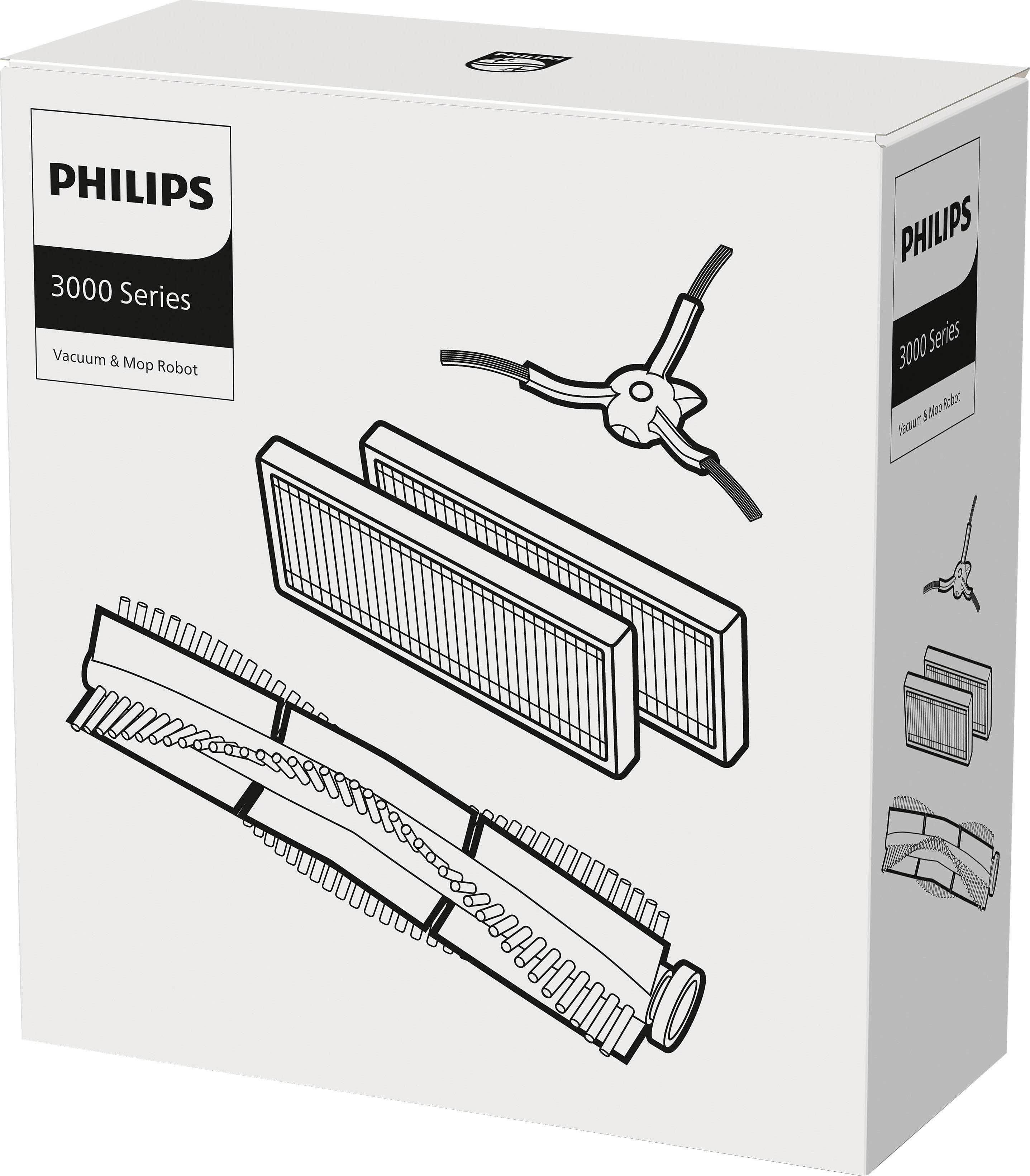 Philips Bodenwischer-Set XV1433/00 (Packung, 4-St), Saugroboter Filter, XU3110/02 mit 1x 2x für XU3000/02, Seitenbürsten