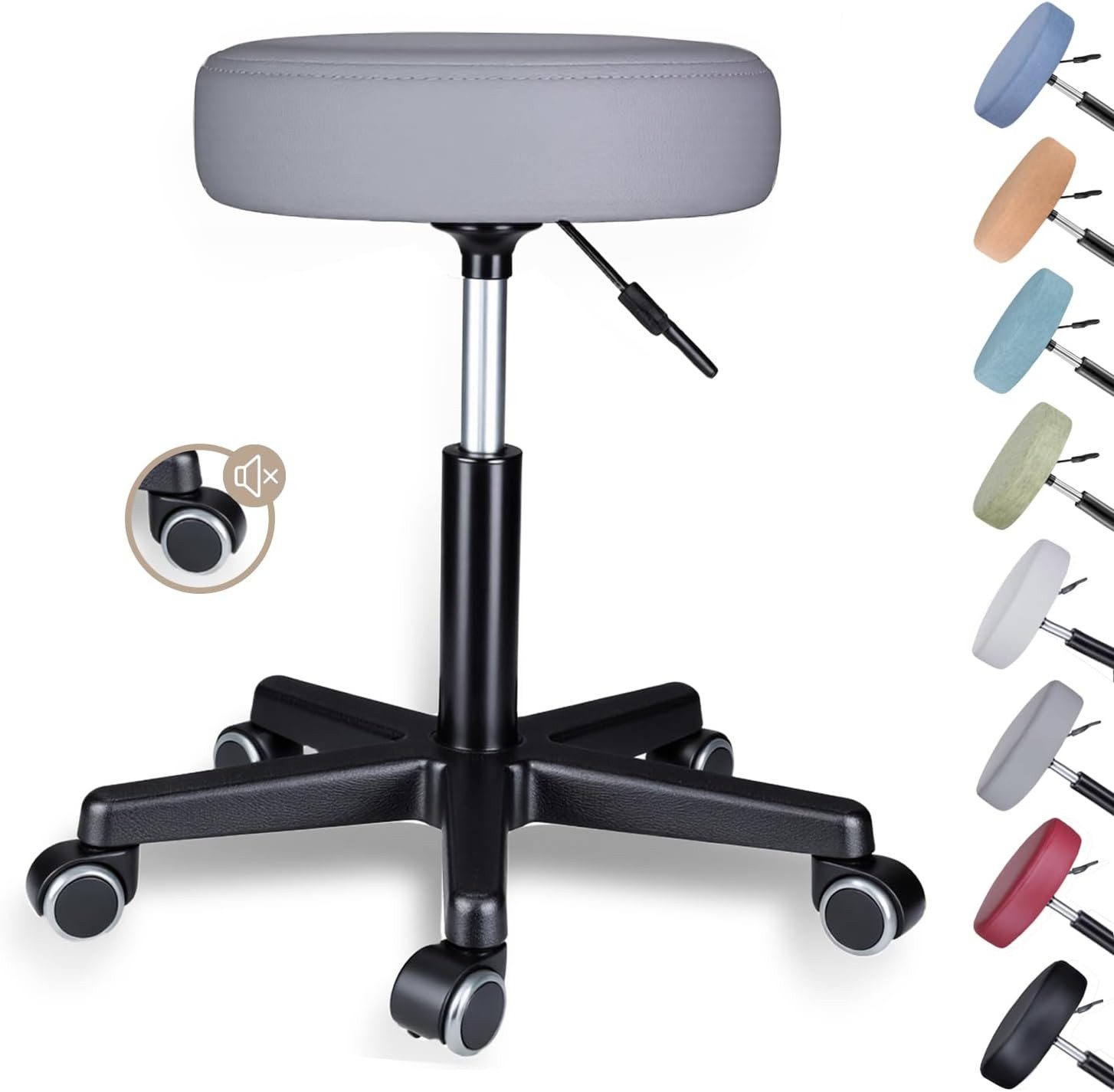 Zedelmaier Hocker Drehhocker Bürohocker Barhocker Arbeitshocker Polsterung, 44-58cm Höhenverstellbarer, 360°drehbar mit 5 Rollen