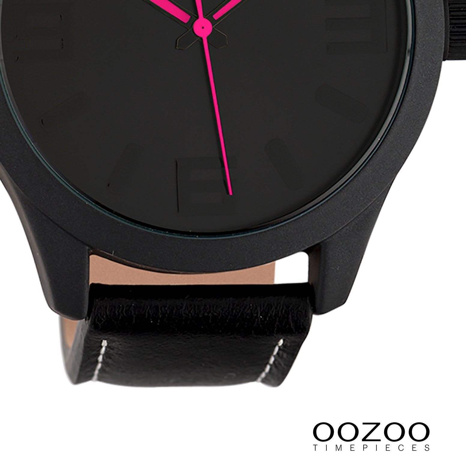 OOZOO Quarzuhr Oozoo Damen Armbanduhr Timepieces Analog, (Analoguhr), Damenuhr rund, extra groß (ca. 46mm), Lederarmband schwarz, Fashion