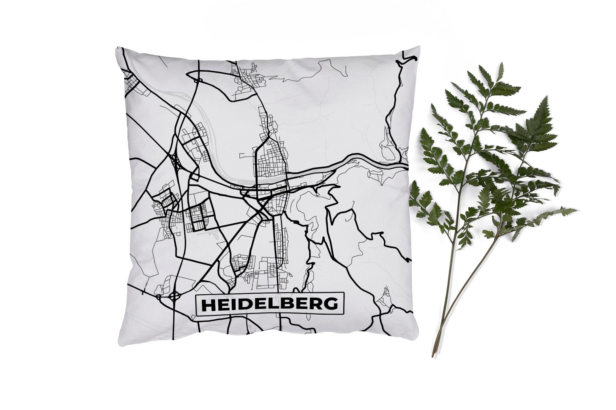 MuchoWow Dekokissen Karte - Heidelberg - Stadtplan, Zierkissen mit Füllung für Wohzimmer, Schlafzimmer, Deko, Sofakissen