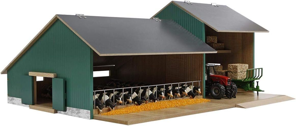 Kids Globe Spielwelt Van Manen Kids Globe Farming Kuh Stall mit Werkstatt 1:32 Holz ohne