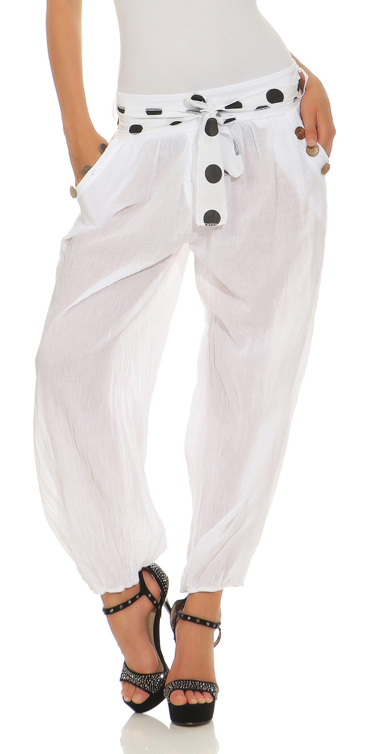 Mississhop Haremshose Leichte Baumwollhose einfarbige Hose Sommerhose Aladinhose M. 270 in Unifarbe Weiß