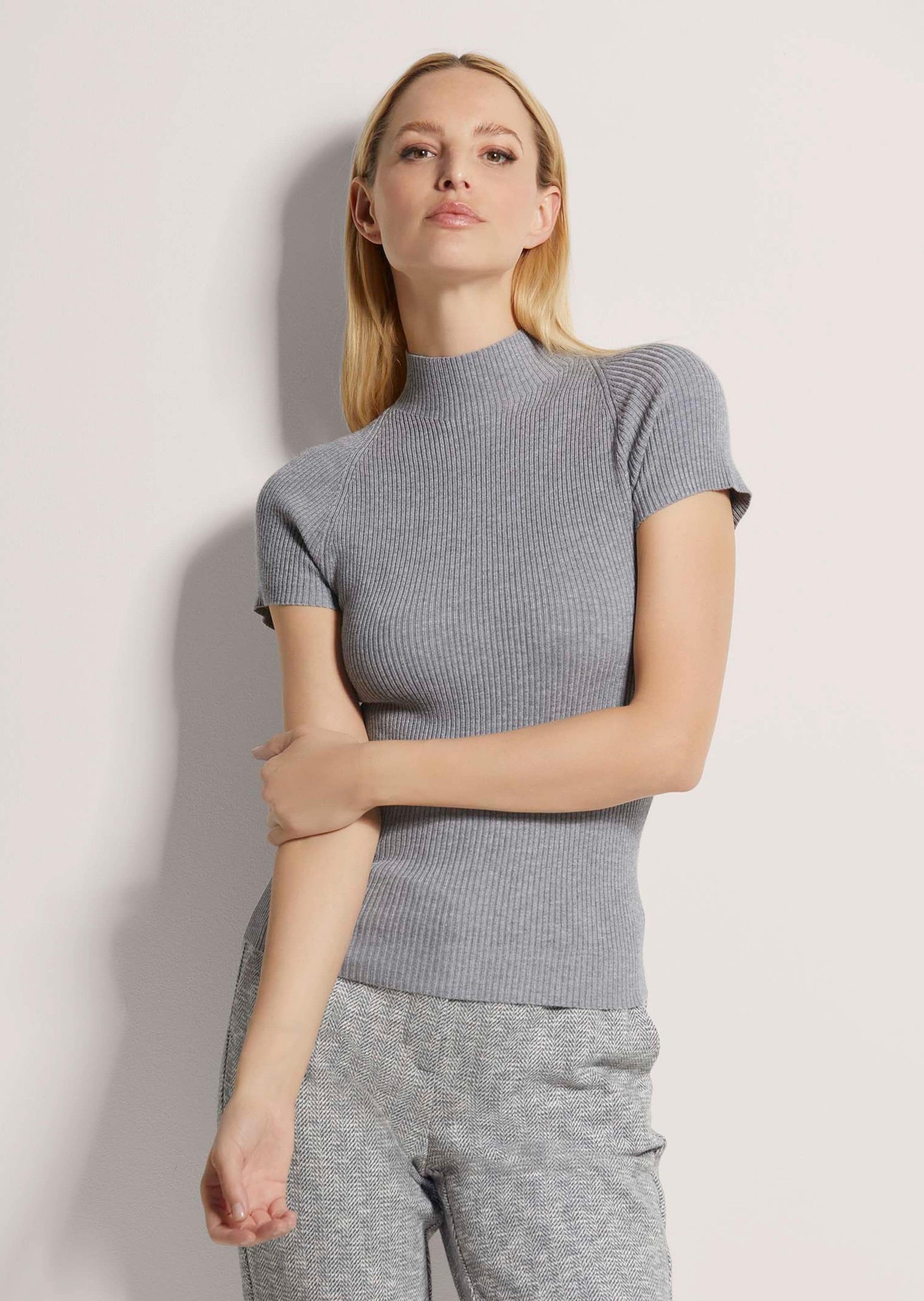 MADELEINE Strickpullover Kurzarm-Pullover aus Strick Rippenstrick mit Stehk günstig online kaufen