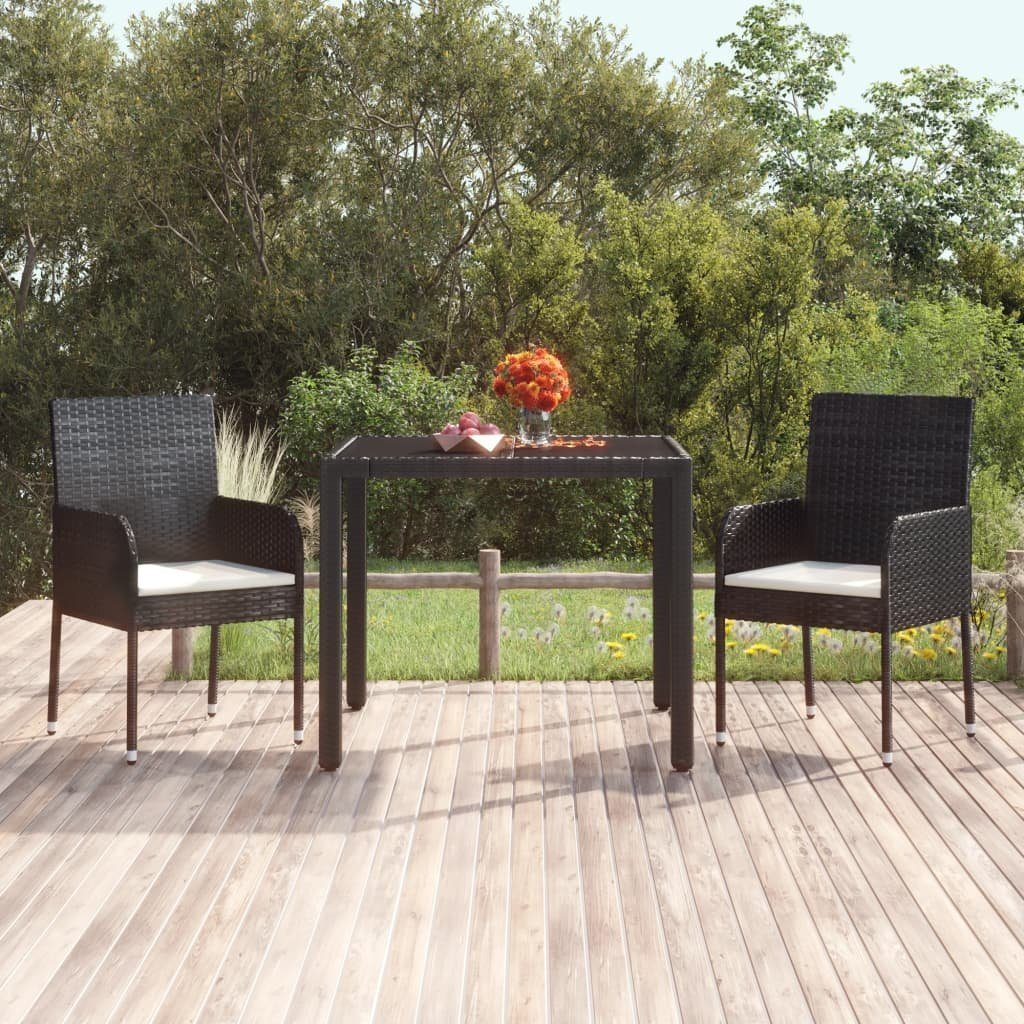 vidaXL Gartenstuhl Gartenstühle mit Kissen 2 Stk. Poly Rattan Schwarz (2 St) Schwarz | Schwarz