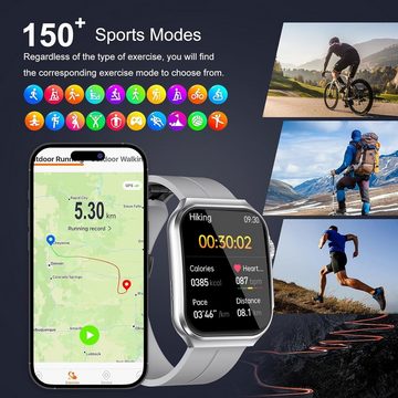 Marsyu Echtzeit-MET-Überwachung Smartwatch (1,96 Zoll, Android, iOS), mit 24H Herzfrequenz Blutdruck SpO2 Temperaturmessung,IP68 Wasserdicht