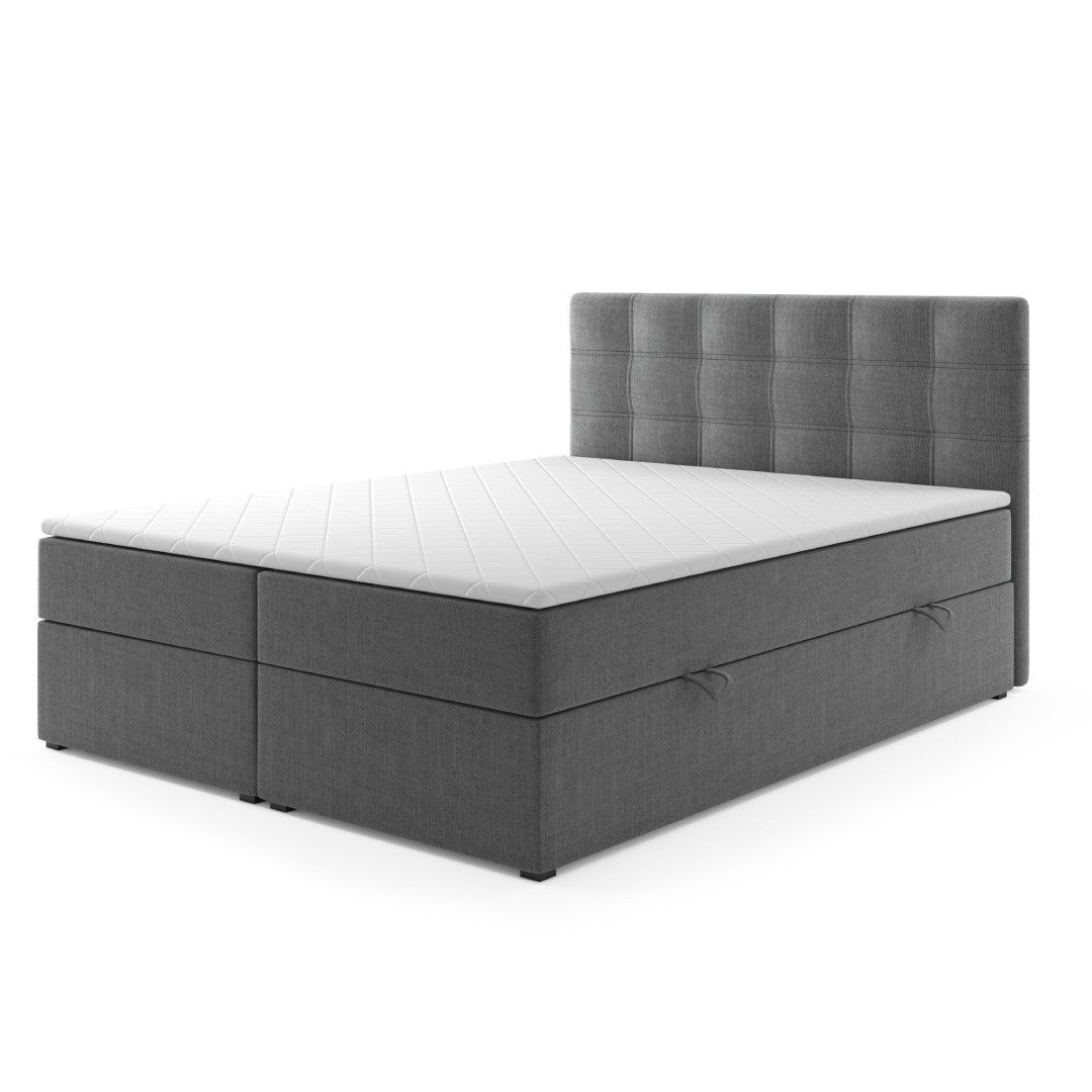 M-Punkt24 Boxspringbett Boxspringbett Prag 180x200cm Grau Schwarz Bettkasten H3 (Grau, 180 x 200 cm), inkl. Bettkasten und Topper