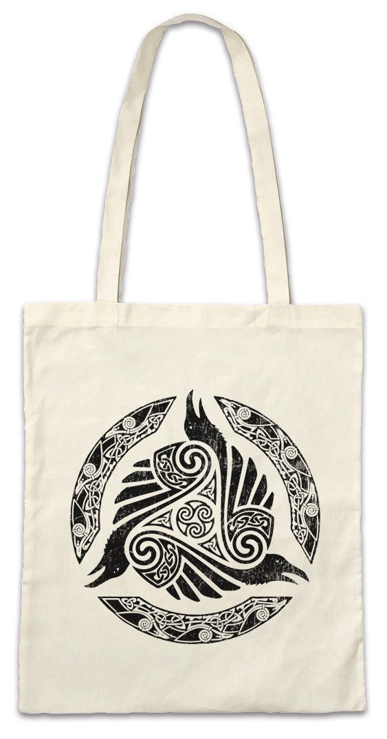 Beuteltasche Viking Raven Circle Stofftasche Raben Hugin Munin Walhalla Odhin Odín