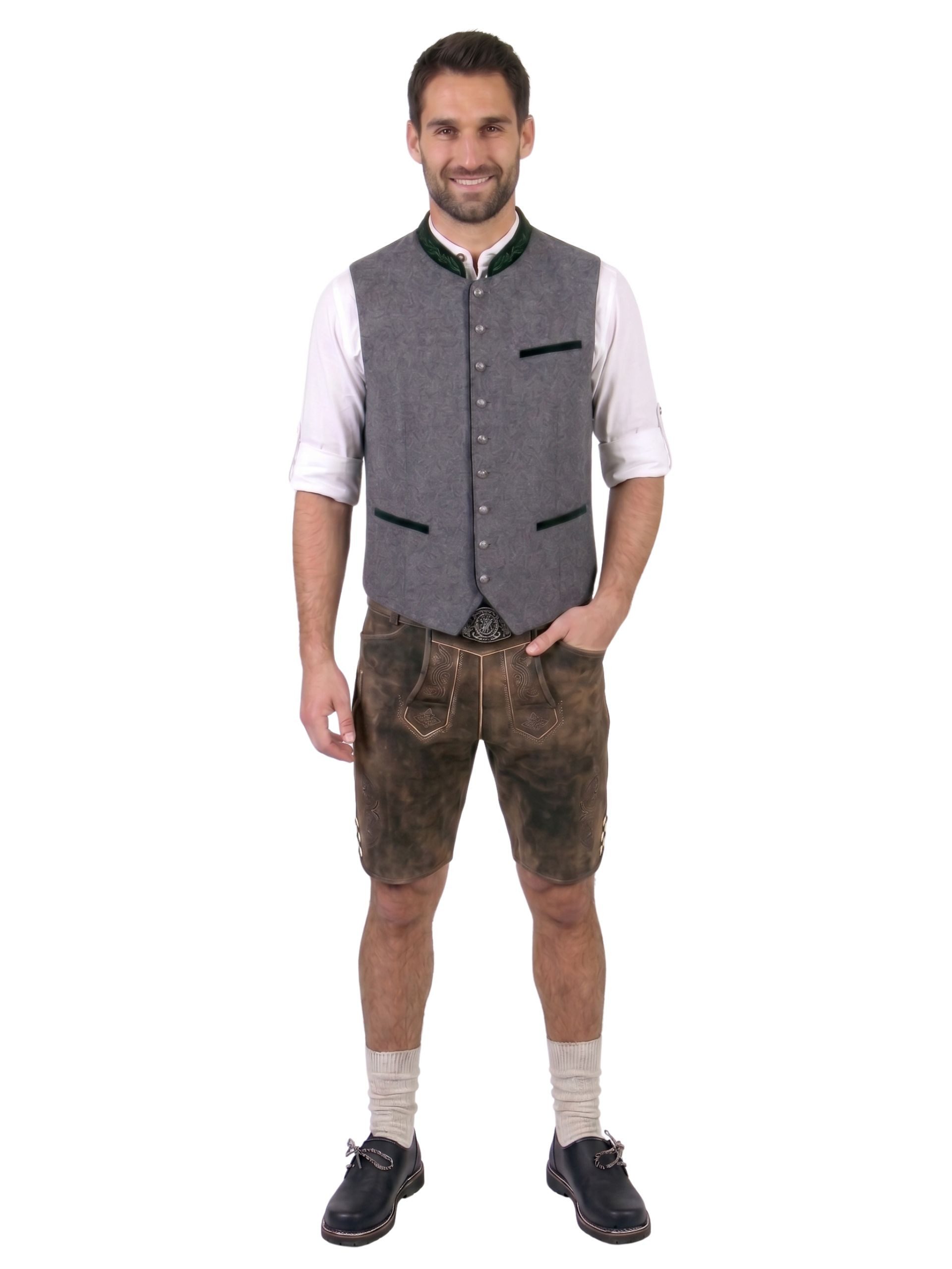 FUCHS Trachtenweste Trachtenweste Herren Anthrazit Wollfilz mit Stehkragen für Oktoberfest (1-tlg)