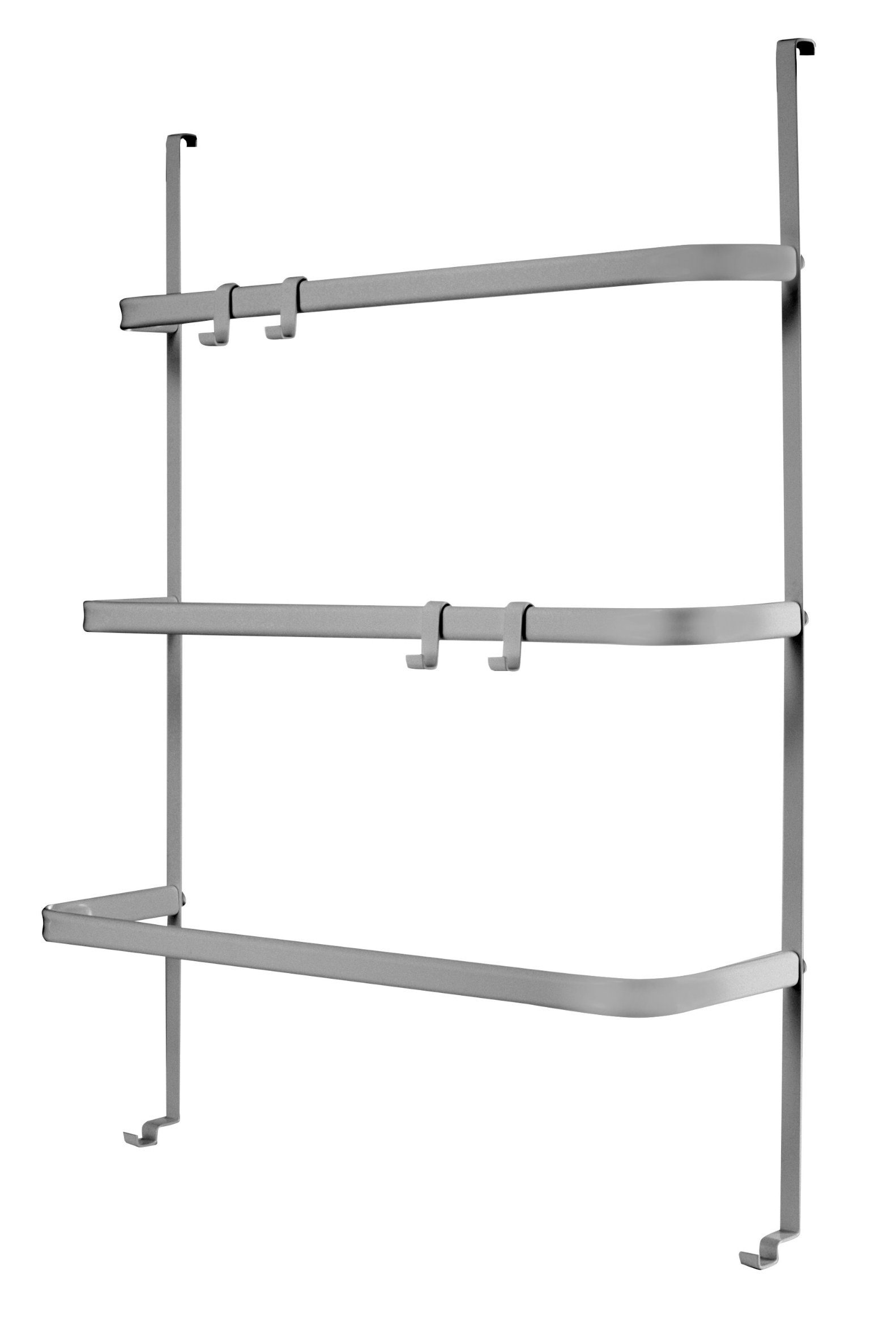 IC HomeDeco Türregal Tür-Handtuchhalter aus Metall mit 3 Handtuchstangen und 4 Haken, Tür-Aufbewahrung, aus Metall, mit Aufhängehaken, universell passend für alle handelsüblichen Türen, 2-Wege Aufhängung, kein Bohren, Farbe: grau