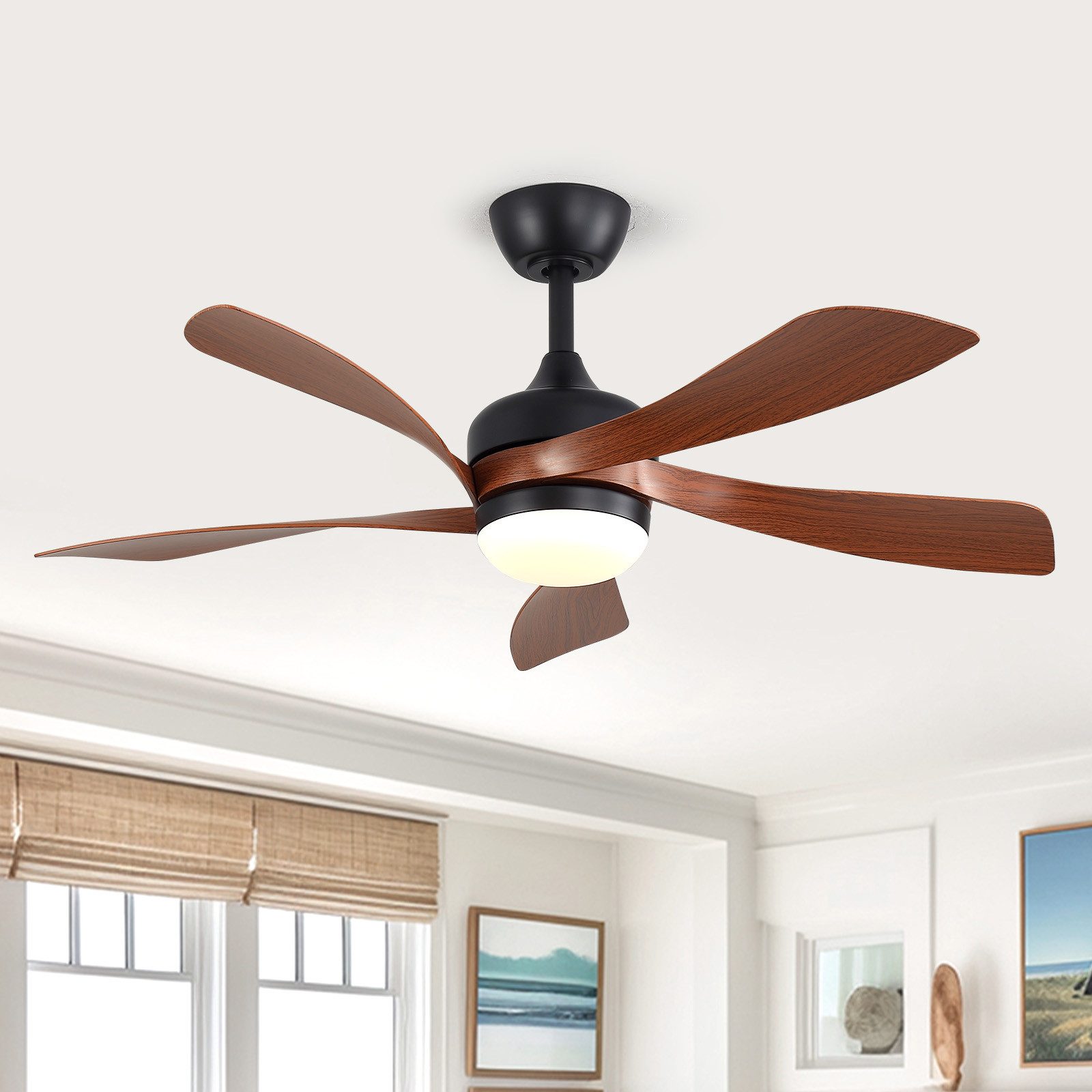 Sofucor Deckenventilator mit LED-Licht – 106,5 cm, fünf ABS-Flügel, leiser Gleichstrommotor, dimmbare 18-W-LED (3 Farben & Speicher), Timer 1/4/8 h