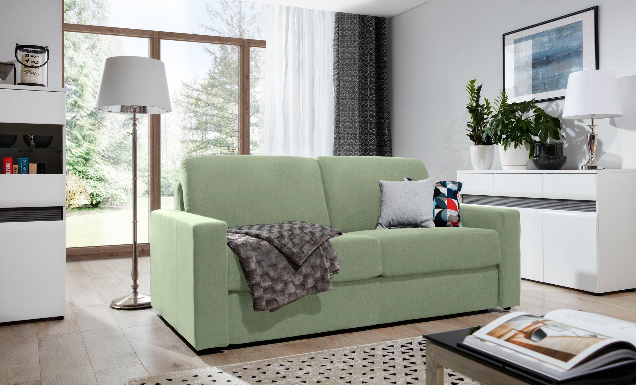 T18 stellbar, Stylefy mit frei Design Sofa, Raum Modern 3-Sitzer Bettfunktion, im 2-Sitzer, Frieda, T28, Schaumstoff und