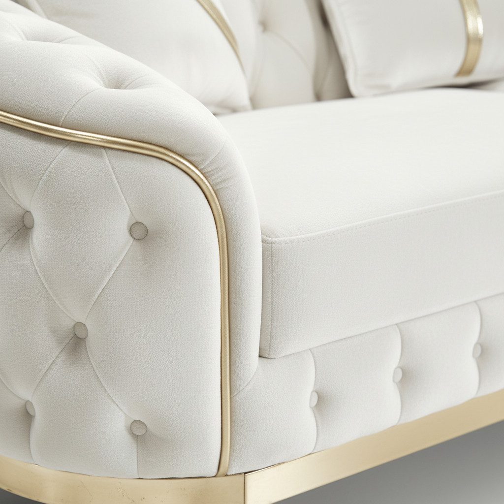 Palms-Store Sofa -Set MIRA mit Knopfheftung in 5 edlen Farbvarianten, 3-Sitzer + 3-Sitzer + Sessel