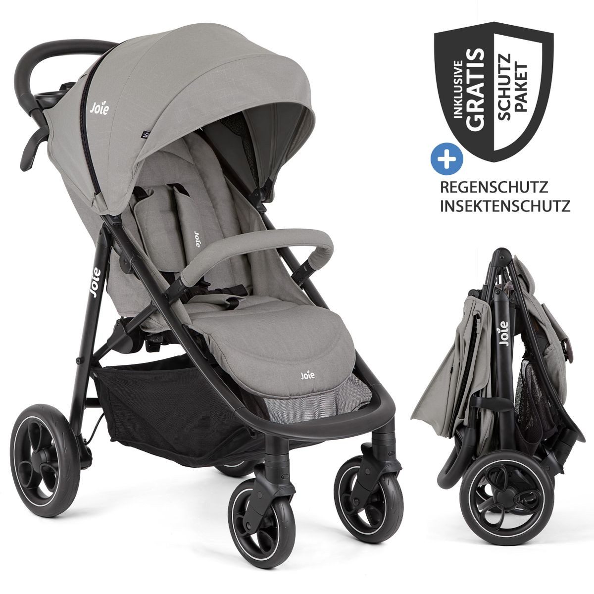 Joie Kinder-Buggy Litetrax - Pebble, Sportwagen mit Liegefunktion, Einhand-Faltung & Regenschutz bis 22 kg