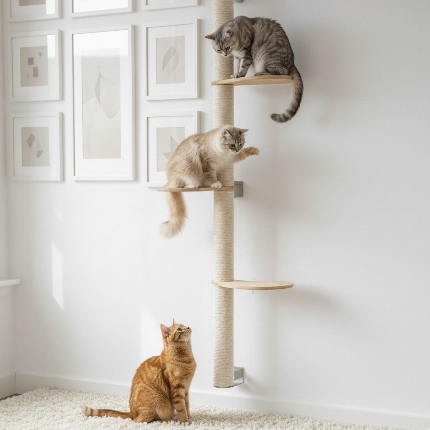 eyepower Kratzbaum zur Wandmontage 240 cm Wandkratzbaum für Katzen mit 5 Bambus Plateaus, Sistammstamm Wand - Katzenkratzbaum platzsparend - Kletterwand Katze