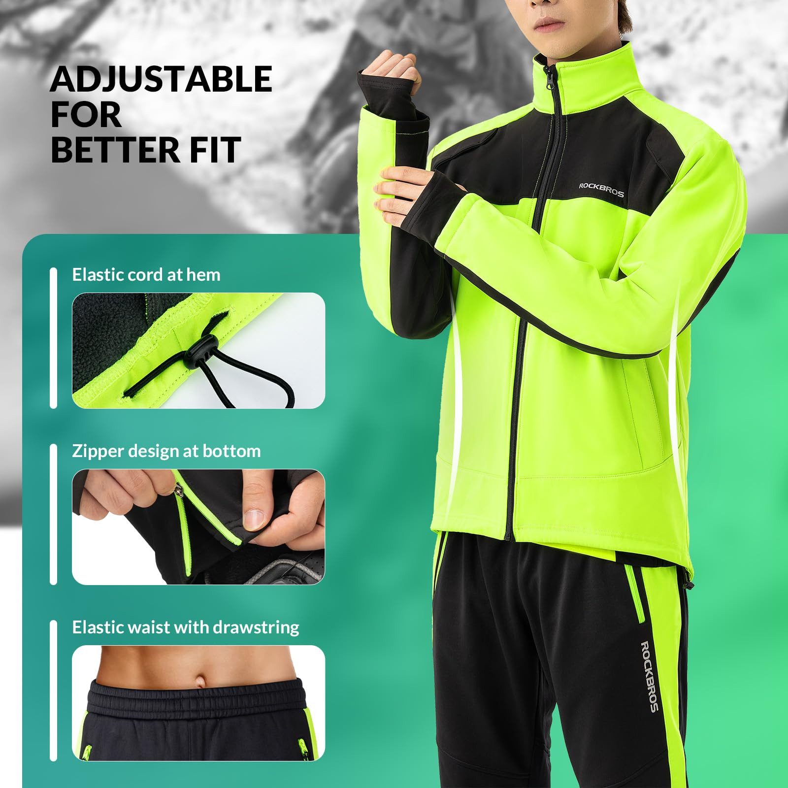 ROCKBROS Fahrradjacke Fahrrad Jacke + Hose Set Winter Thermo Fahrradbekleidung (1-St) Hohe Sichtbarkeit Winddicht, für Radfahren, Klettern, Wandern