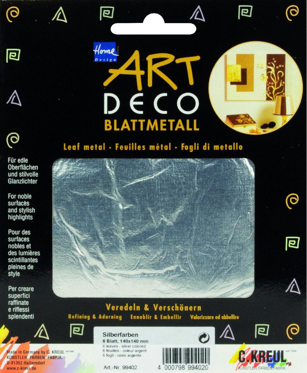 Kreul Blattmetall Kreul Blattmetall silber 6 Blatt 140 x 140 mm