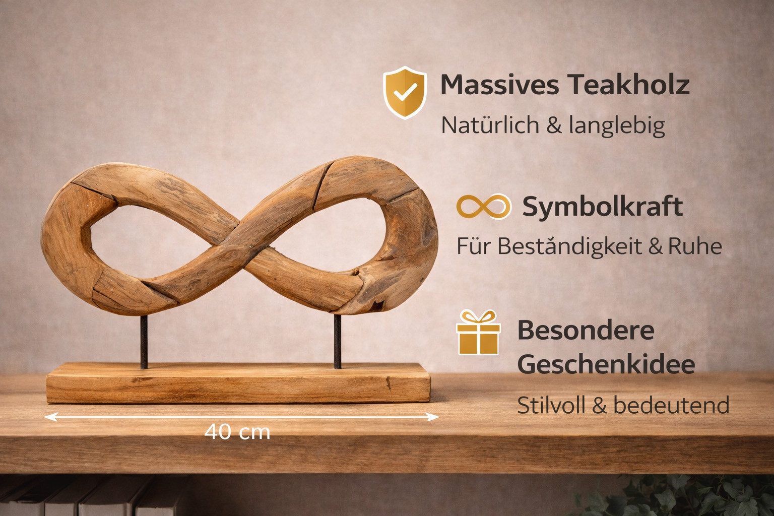 formano Skulptur Unendlichkeit Deko Objekt Teakholz Massiv Holz-Design auf Sockel 40cm