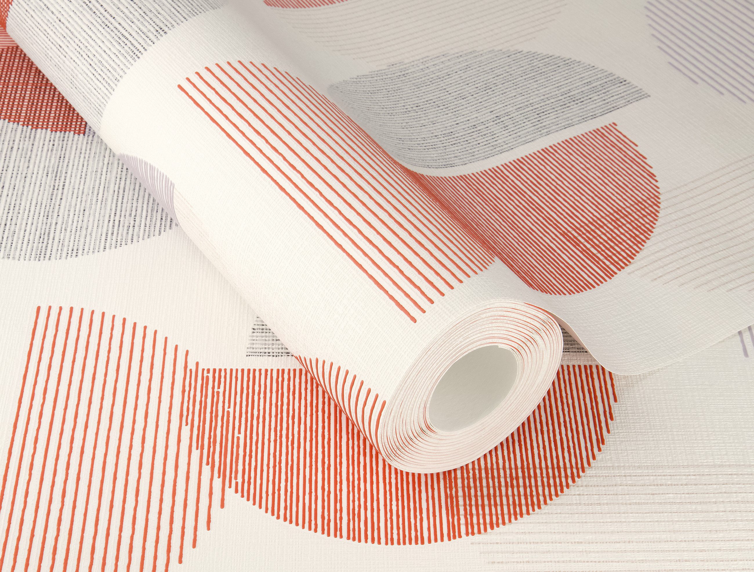 Rasch Vliestapete mit großen Kreisen in Rot und Grau - my moments, aufgeschäumt, matt, grafisch, geometrisch, (1 Rolle, 1 St), Kreise